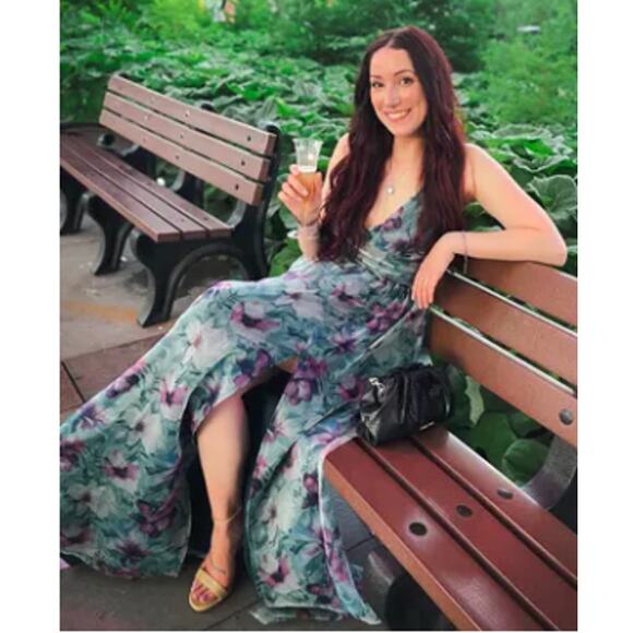 Lulus Romance That Wows Dark Teal Floral Print Organza Maxi Dress Size S - Picture 8 of 13